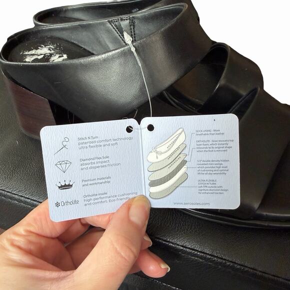 Aerosoles 10 Nika Comfort Sandals Slip On Block Thick Heel Black Leather - Picture 6 of 10